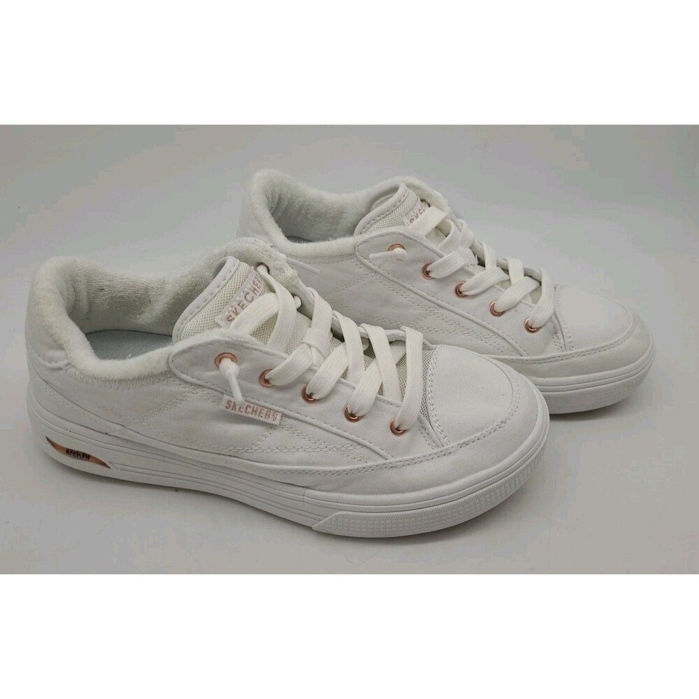 Skechers Arch Fit Arcade Shoes Womens 8.5 W White Comfort Walking Meet Ya There